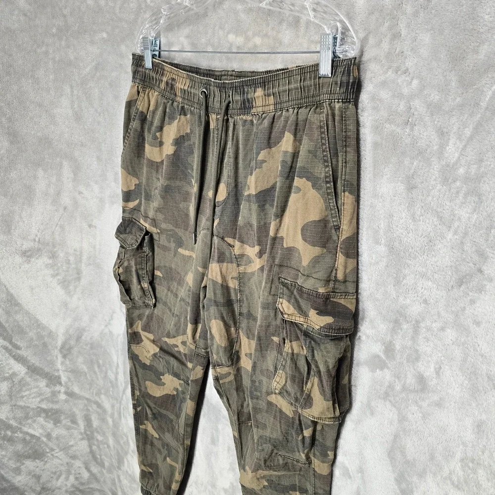 CSG Cargo Jogger Pants Mens 2XL Green Camo Ripstop Cotton Blend Drawstring Gorp